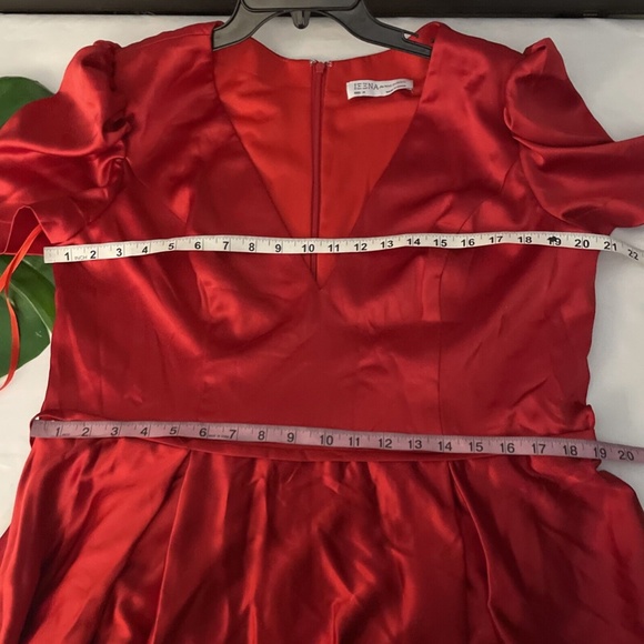 $398 IEENA Mac Duggal [ 14 ] Puff Sleeve Satin A-Line Gown in‎ Red - Picture 2 of 16